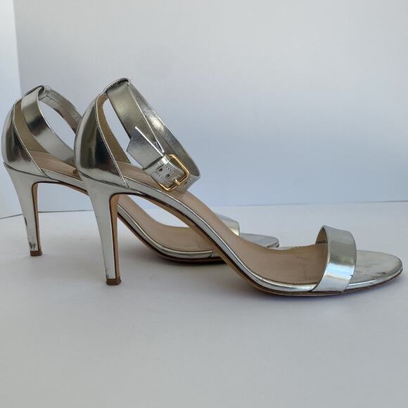 J. Crew 9 Silver Heels One Strap Ankle Strappy Open Sandals Holiday Party Formal - Picture 5 of 16